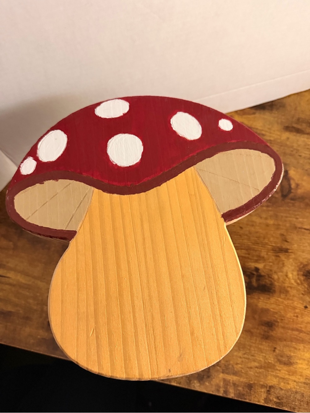 Hand-Painted Red Mushroom Wooden Accent - Home Decor